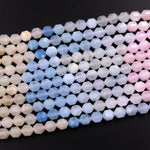 Faceted Natural Blue Aquamarine Pink Morganite 6mm Rounded Beads Energy Prism Double Terminated Beryl Point 15.5" Strand