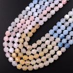 Faceted Natural Blue Aquamarine Pink Morganite 6mm Rounded Beads Energy Prism Double Terminated Beryl Point 15.5" Strand