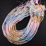 Faceted Natural Blue Aquamarine Pink Morganite 6mm Rounded Beads Energy Prism Double Terminated Beryl Point 15.5" Strand