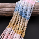 Faceted Natural Blue Aquamarine Pink Morganite 6mm Rounded Beads Energy Prism Double Terminated Beryl Point 15.5" Strand