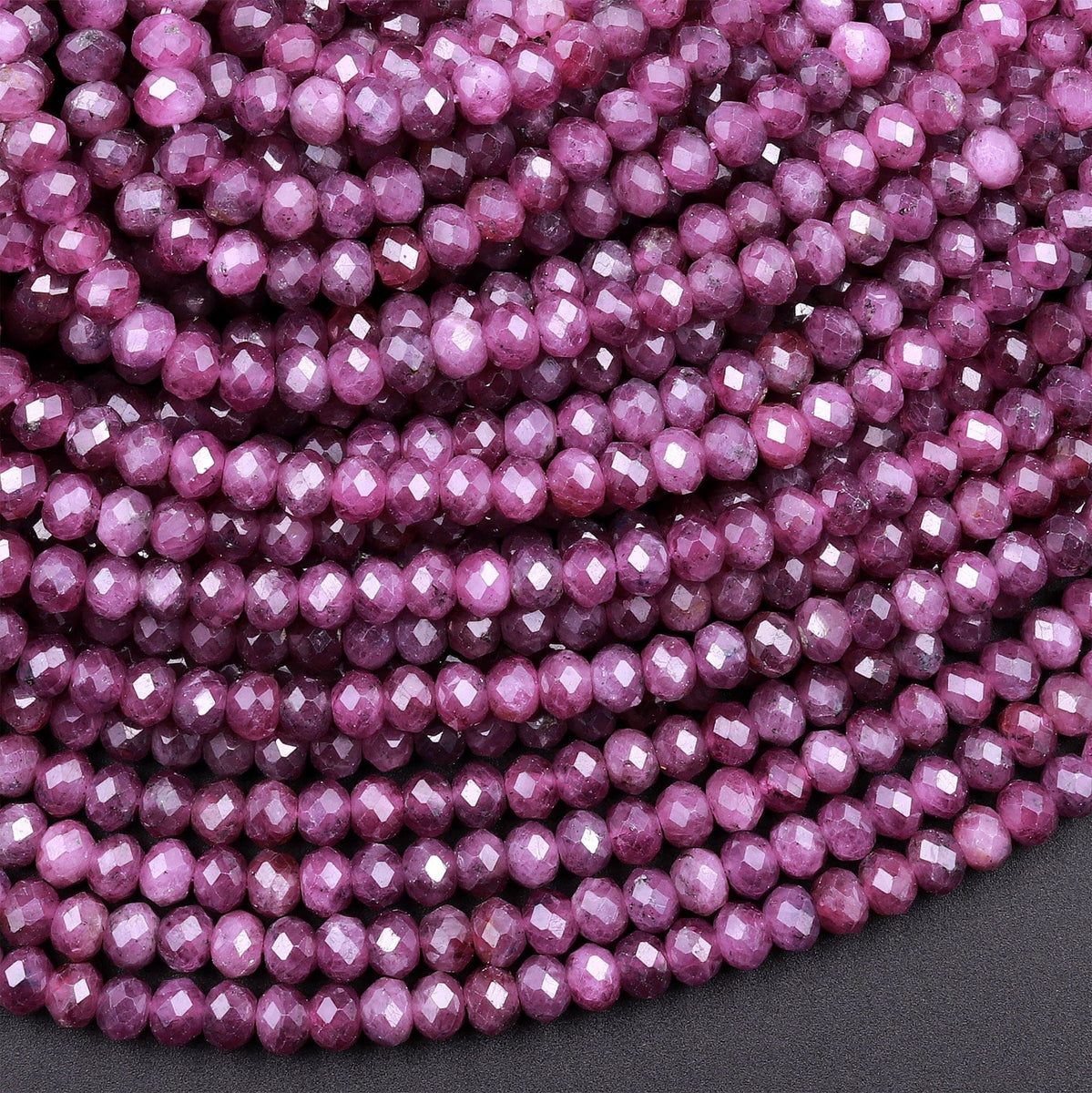 BURNED RUBY 3mm High Grade Faceted Gemstone Beads Strand