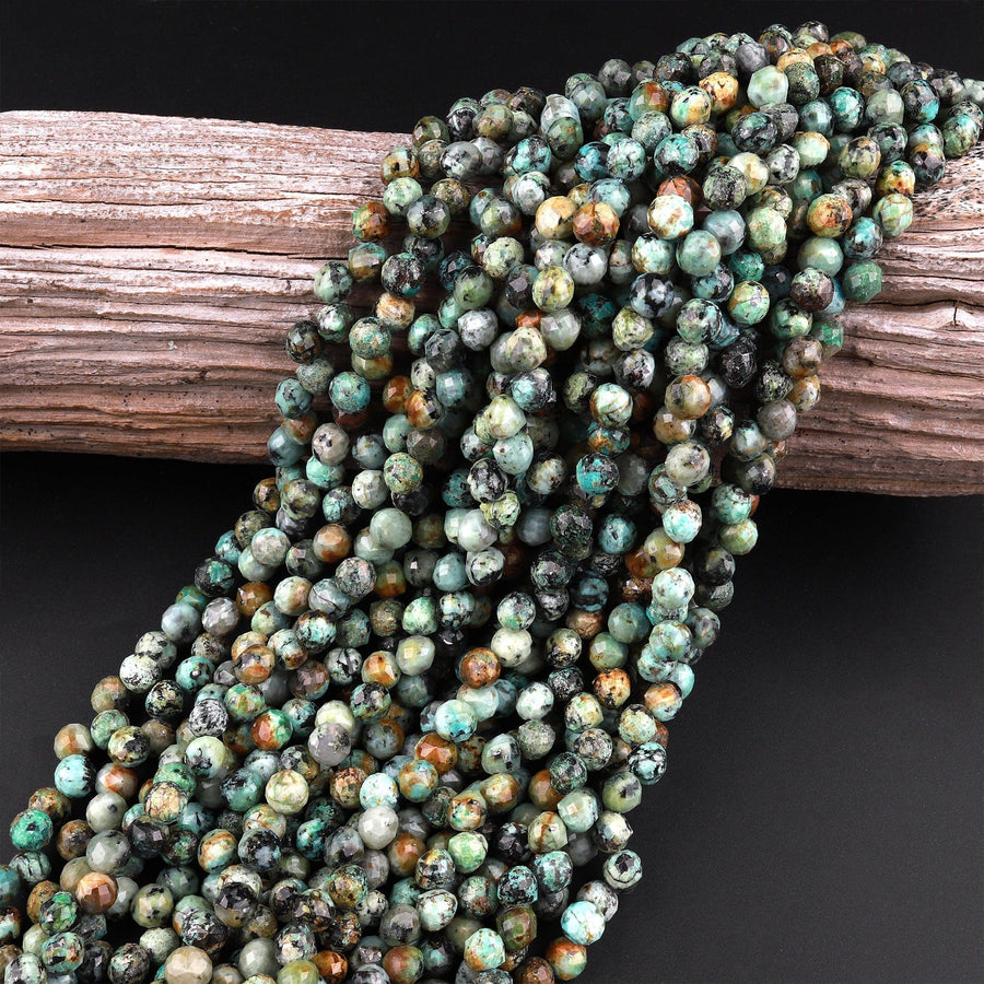 Natural African Turquoise Faceted 6mm Rounded Briolette Teardrop Beads Good For Earrings 15.5" Strand