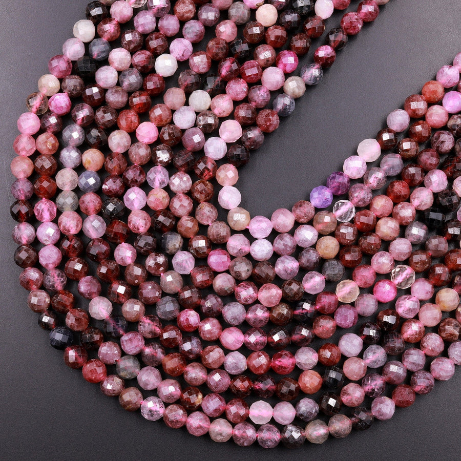 Real Genuine Natural Spinel Faceted Round Beads 6mm Multicolor Red Pink Purple Gemstone 15.5" Strand