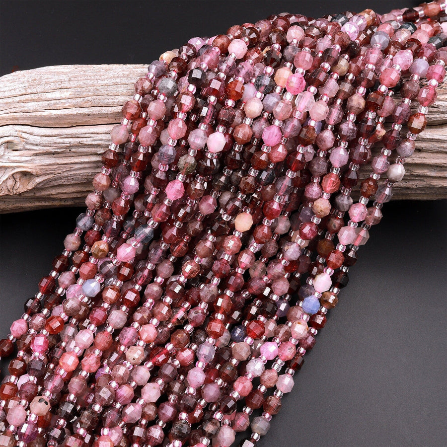 Genuine Natural Red Pink Spinel Gemstone Rounded Prism 6mm Beads 15.5" Strand