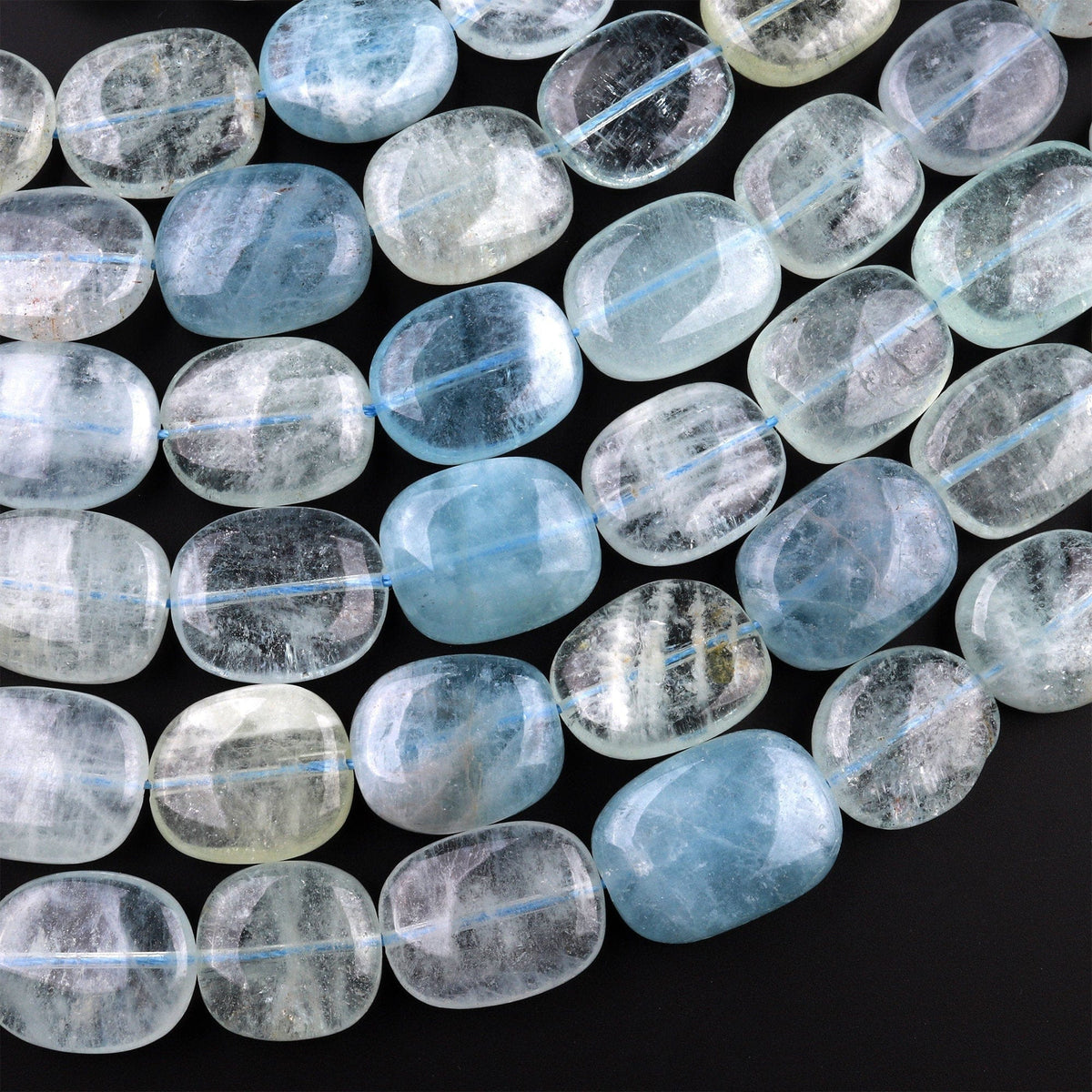 Moss 2024 Aquamarine Smooth Nuggets Beads, AAA Quality Aquamarine Beads, 93 Cts Weight Of 7 Inches Strand, 11x7.5-16x10 MM Size