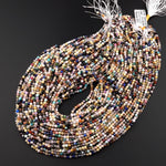 Micro Faceted Multicolor Mixed Gemstone Round Beads 3mm Garnet Yellow Opal Amazonite Lapis Amethyst Rutile Quartz 15.5" Strand