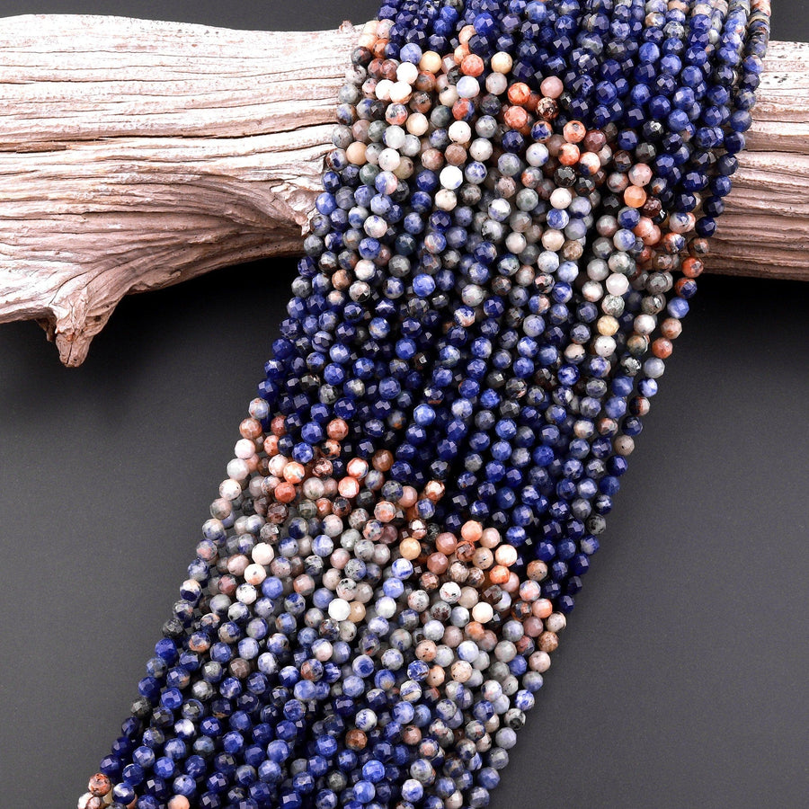 Micro Faceted Natural Orange Sodalite 4mm Round Beads Multicolor Shaded Gemstone 15.5" Strand