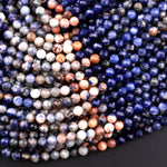 Micro Faceted Natural Orange Sodalite 4mm Round Beads Multicolor Shaded Gemstone 15.5" Strand