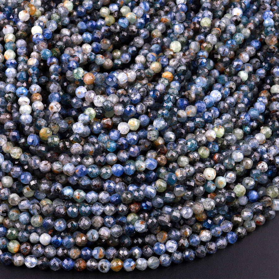 Natural Multicolor Blue Green Kyanite Faceted 4mm Round Beads 15.5" Strand