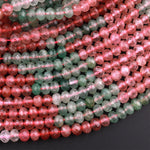 Natural Strawberry Quartz Faceted 6mm Rondelle Beads Micro Laser Cut Pink Green Gemstone 15.5" Strand