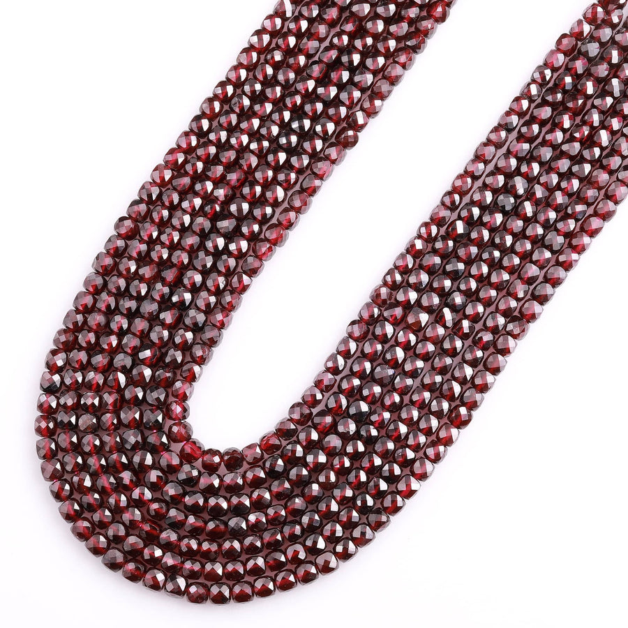 AAA Natural Red Garnet 4mm Faceted Cube Square Dice Beads 15.5" Strand