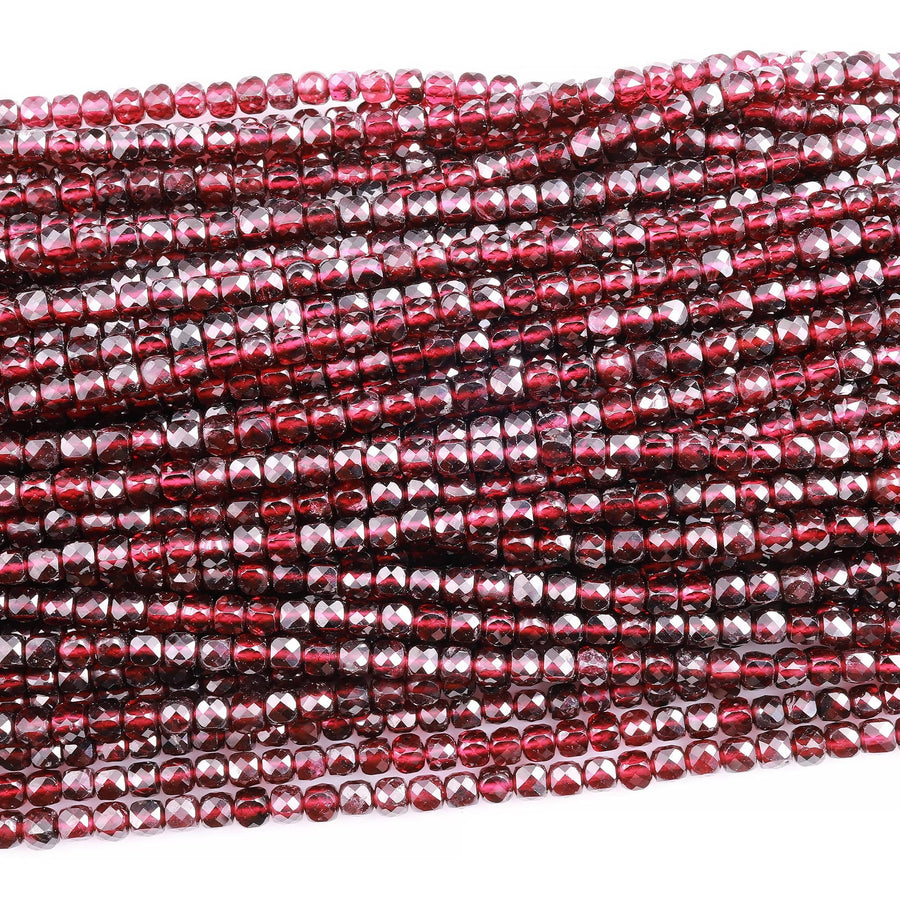AAA Natural Red Garnet 4mm Faceted Cube Square Dice Beads 15.5" Strand