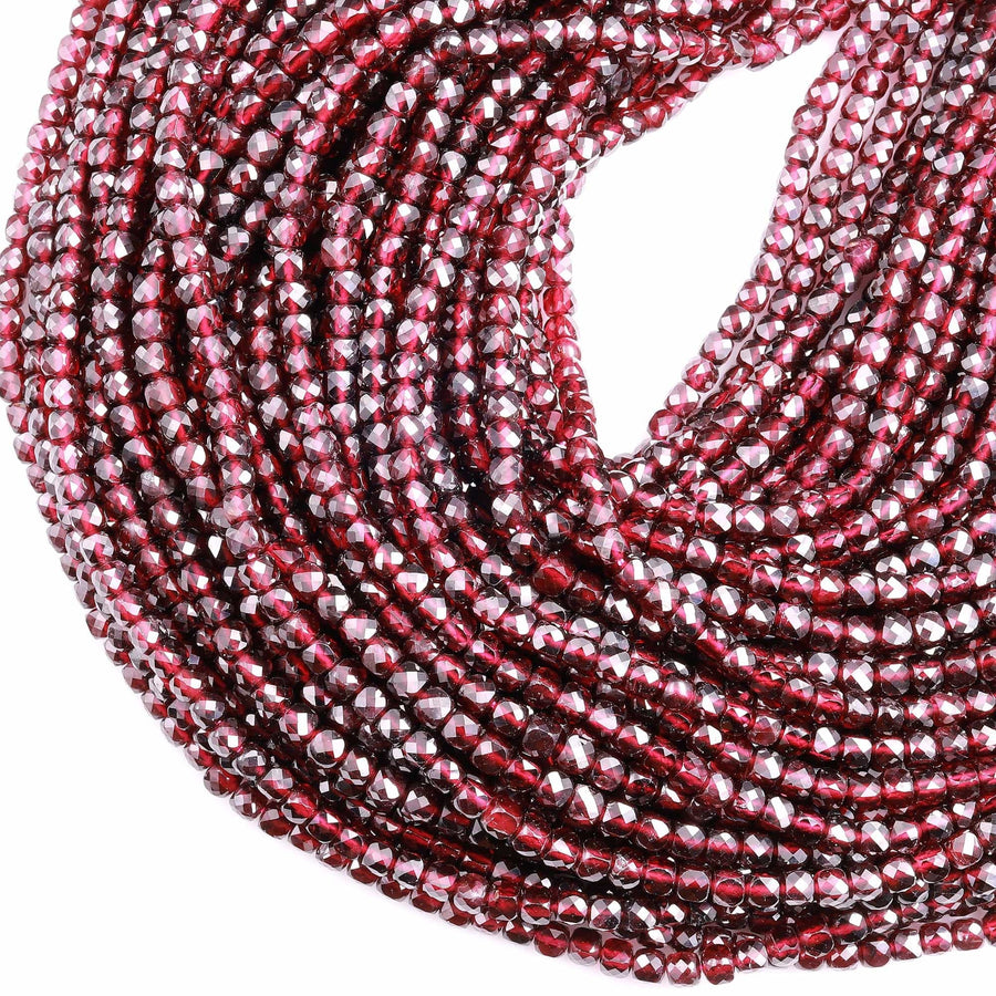 AAA Natural Red Garnet 4mm Faceted Cube Square Dice Beads 15.5" Strand