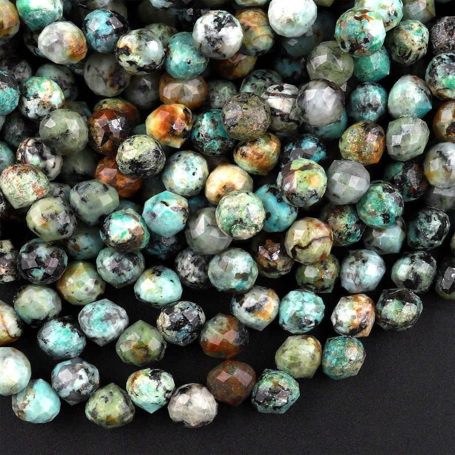 Natural African Turquoise Faceted 6mm Rounded Briolette Teardrop Beads Good For Earrings 15.5" Strand