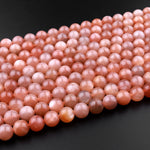 AAA Natural Peach Moonstone 4mm 6mm 8mm 10mm Round Beads 15.5" Strand