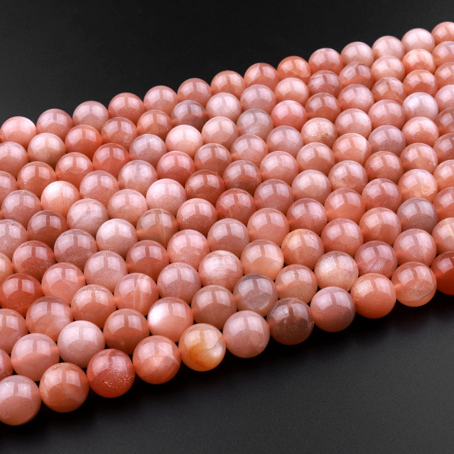 AAA Natural Peach Moonstone 4mm 6mm 8mm 10mm Round Beads 15.5" Strand