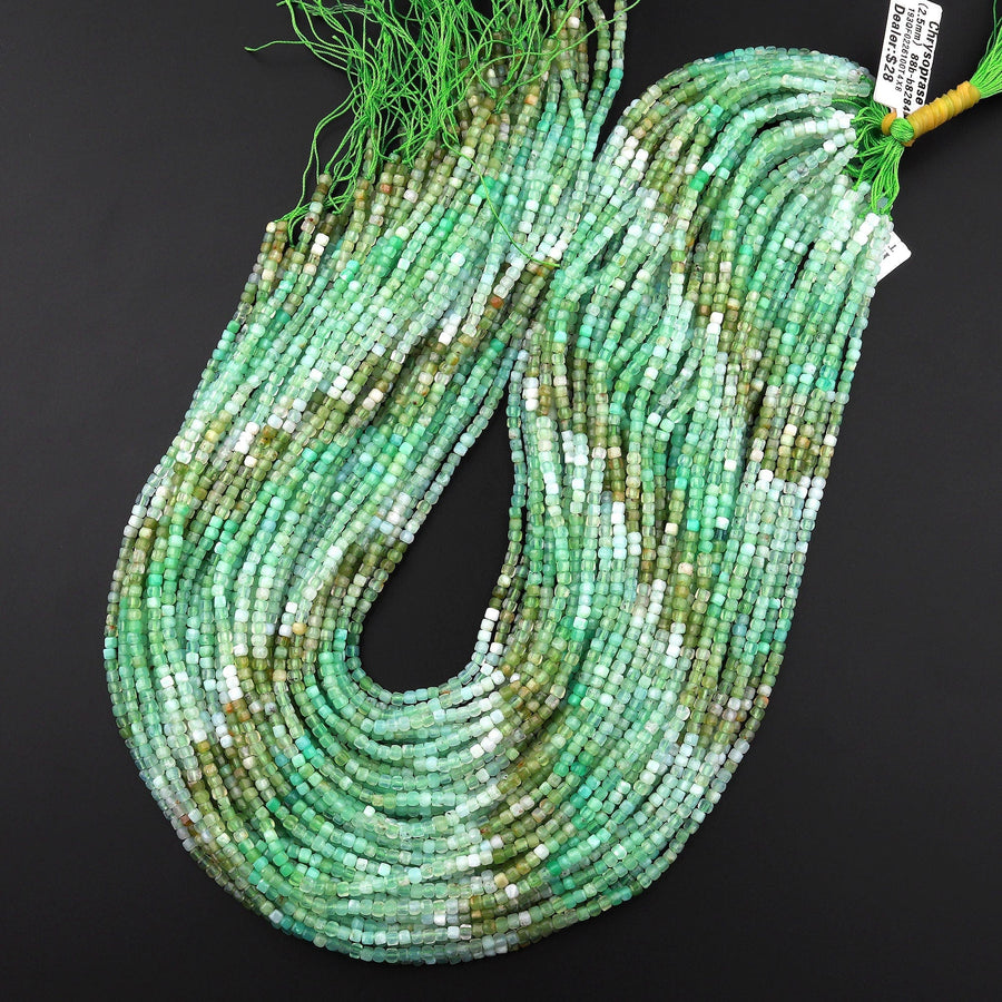 Natural Chrysoprase Faceted 2mm 3mm Cube Square Dice Beads Gemstone 15.5" Strand