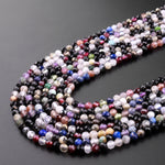 Micro Faceted Multicolor Gemstone Round Beads 3mm Black Spinel Garnet Quartz Moonstone Laser Diamond Cut Gemstone 15.5" Strand