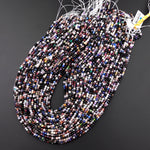 Micro Faceted Multicolor Gemstone Round Beads 3mm Black Spinel Garnet Quartz Moonstone Laser Diamond Cut Gemstone 15.5" Strand
