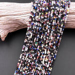 Micro Faceted Multicolor Gemstone Round Beads 3mm Black Spinel Garnet Quartz Moonstone Laser Diamond Cut Gemstone 15.5" Strand