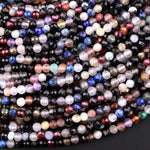Micro Faceted Multicolor Gemstone Round Beads 3mm Black Spinel Garnet Quartz Moonstone Laser Diamond Cut Gemstone 15.5" Strand