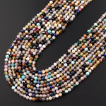 Micro Faceted Multicolor Mixed Gemstone Round Beads 3mm Garnet Yellow Opal Amazonite Lapis Amethyst Rutile Quartz 15.5" Strand