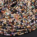 Micro Faceted Multicolor Mixed Gemstone Round Beads 3mm Garnet Yellow Opal Amazonite Lapis Amethyst Rutile Quartz 15.5" Strand