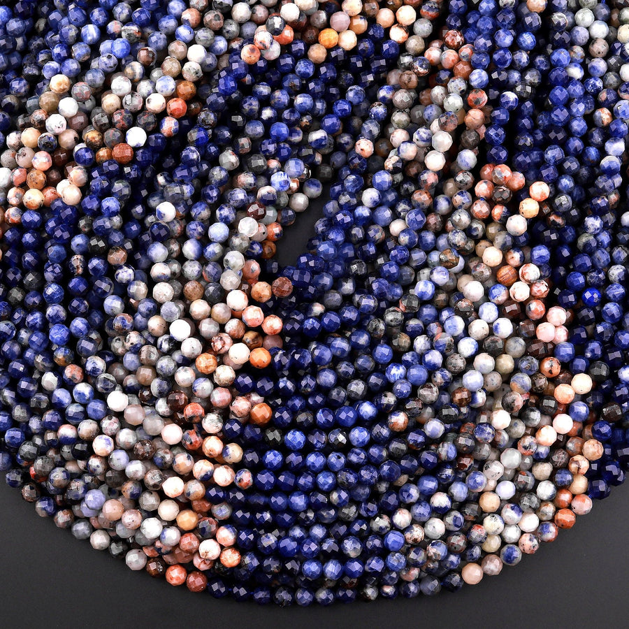 Micro Faceted Natural Orange Sodalite 4mm Round Beads Multicolor Shaded Gemstone 15.5" Strand