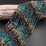Faceted Natural Chrysocolla Azurite Rondelle Beads 4mm Laser Diamond Cut Blue Green Brown Gemstone 15.5" Strand