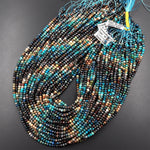 Faceted Natural Chrysocolla Azurite Rondelle Beads 4mm Laser Diamond Cut Blue Green Brown Gemstone 15.5" Strand