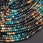 Faceted Natural Chrysocolla Azurite Rondelle Beads 4mm Laser Diamond Cut Blue Green Brown Gemstone 15.5" Strand