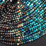 AAA Micro Faceted Natural Chrysocolla Azurite Round Beads 3mm Multicolor Blue Green Brown Gemstone 15.5" Strand