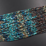 AAA Micro Faceted Natural Chrysocolla Azurite Round Beads 3mm Multicolor Blue Green Brown Gemstone 15.5" Strand