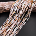 Natural Montana Agate Beads Long Slender Barrel Cylinder Tube 15.5" Strand