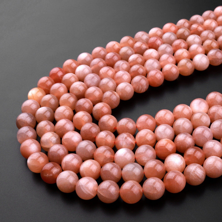 AAA Natural Peach Moonstone 4mm 6mm 8mm 10mm Round Beads 15.5" Strand