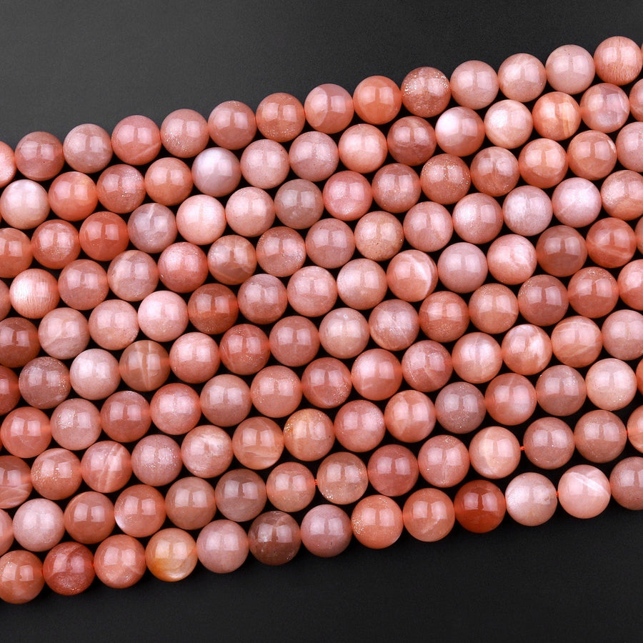 AAA Natural Peach Moonstone 4mm 6mm 8mm 10mm Round Beads 15.5" Strand