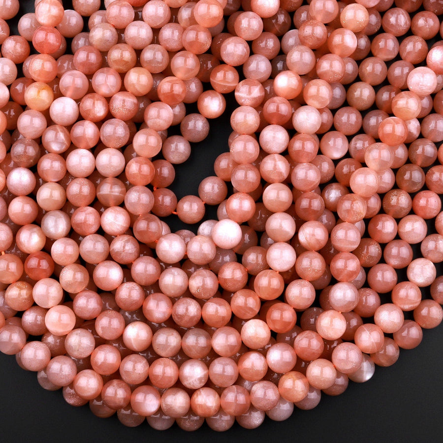 AAA Natural Peach Moonstone 4mm 6mm 8mm 10mm Round Beads 15.5" Strand