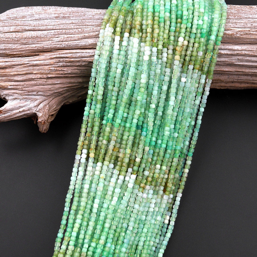 Natural Chrysoprase Faceted 2mm 3mm Cube Square Dice Beads Gemstone 15.5" Strand