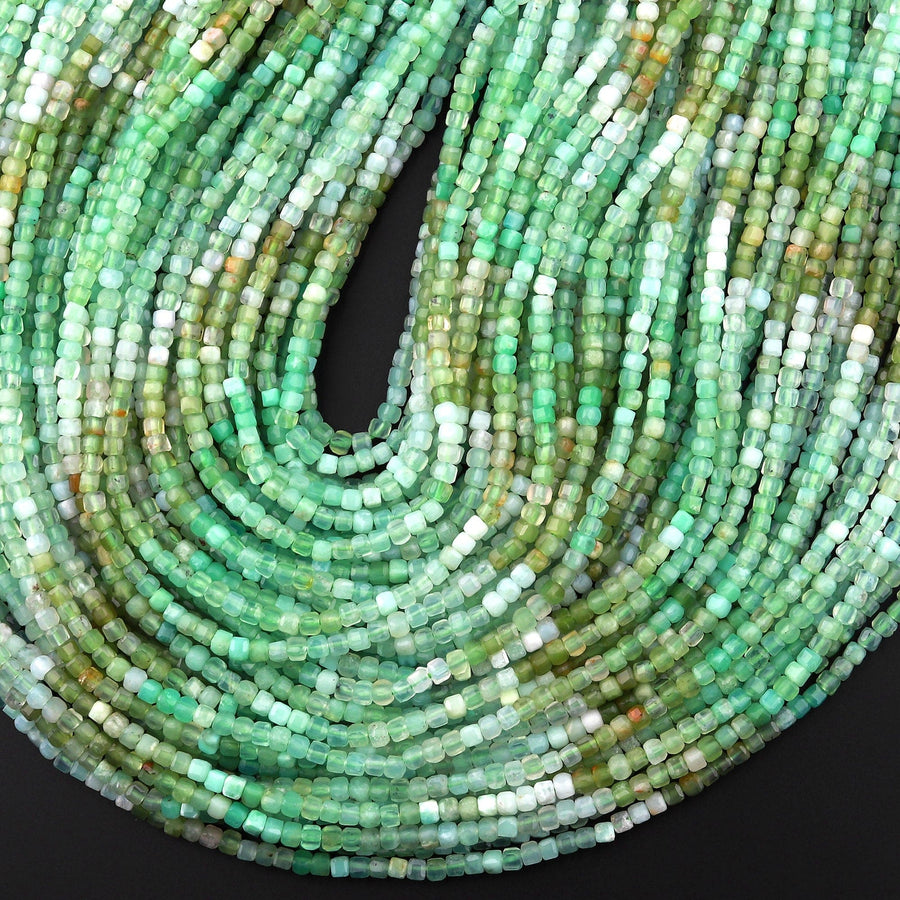 Natural Chrysoprase Faceted 2mm 3mm Cube Square Dice Beads Gemstone 15.5" Strand