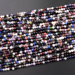 Micro Faceted Multicolor Gemstone Round Beads 3mm Black Spinel Garnet Quartz Moonstone Laser Diamond Cut Gemstone 15.5" Strand