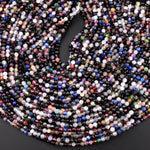 Micro Faceted Multicolor Gemstone Round Beads 3mm Black Spinel Garnet Quartz Moonstone Laser Diamond Cut Gemstone 15.5" Strand