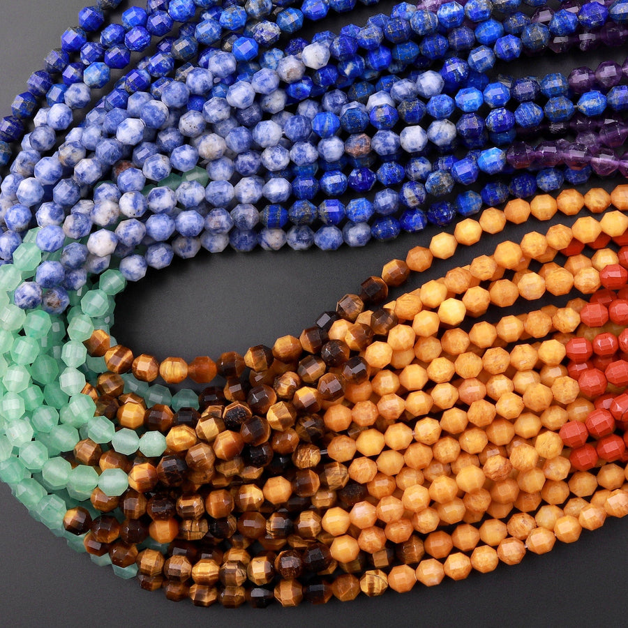 Natural Chakra Beads 4mm 6mm 8mm 10mm Rounded Prism Gemstone Amethyst Lapis Sodalite Aventurine Tiger's Eye Yellow Jade Red Jasper
