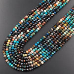 Faceted Natural Chrysocolla Azurite Rondelle Beads 4mm Laser Diamond Cut Blue Green Brown Gemstone 15.5" Strand