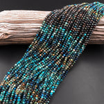 AAA Micro Faceted Natural Chrysocolla Azurite Round Beads 3mm Multicolor Blue Green Brown Gemstone 15.5" Strand