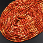 AAA Faceted Natural Golden Orange Red Fossil Coral 3mm Round Beads Multicolor Color Gemstone 15.5" Strand