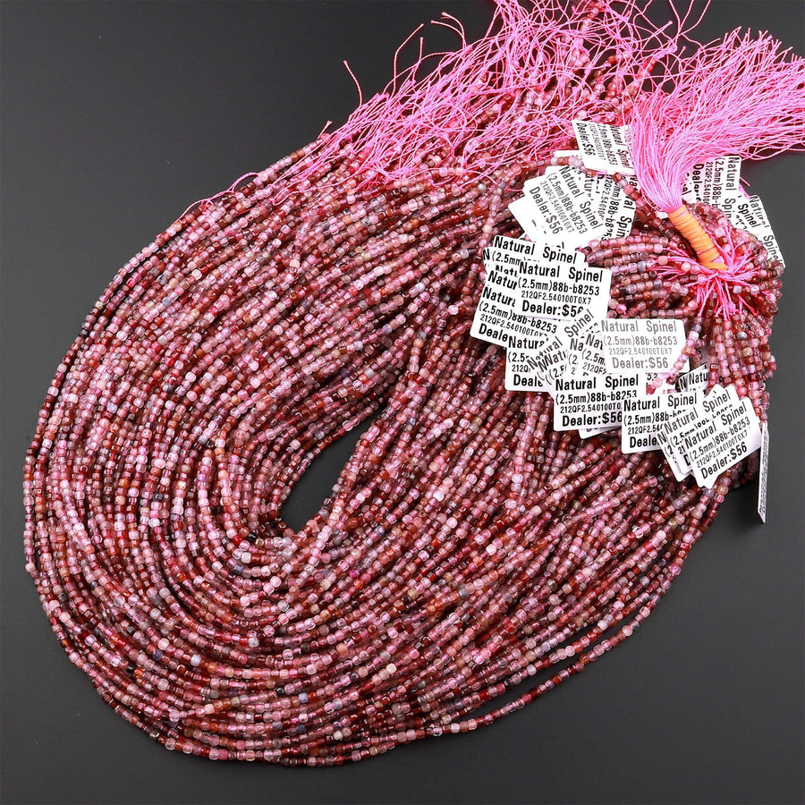 Real Genuine Natural Red Pink Spinel Faceted Cube Beads 2mm 3mm Multicolor Gemstone 15.5" Strand