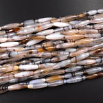 Natural Montana Agate Beads Long Slender Barrel Cylinder Tube 15.5" Strand
