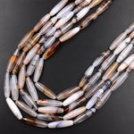 Natural Montana Agate Beads Long Slender Barrel Cylinder Tube 15.5" Strand