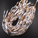 Natural Montana Agate Beads Long Slender Barrel Cylinder Tube 15.5" Strand