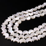 AAA Iridescent Carved Natural White Mother of Pearl Shell Moon Beads 12mm 15.5" Strand